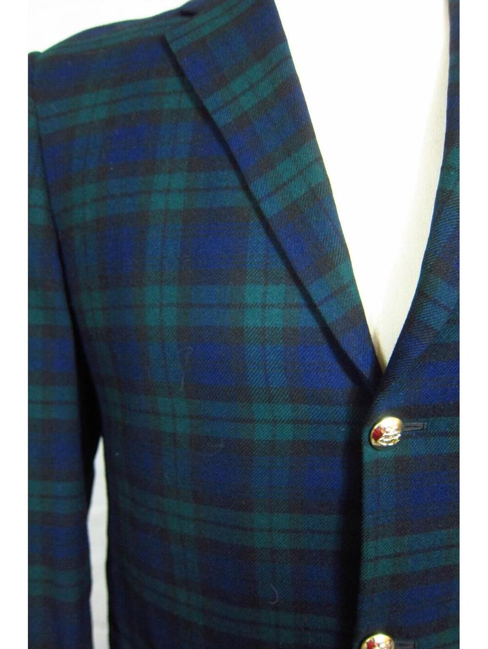 VTG DAKS Simpson for Triminghams Bermuda Plaid Wool Sport Coat Ship Buttons 40L